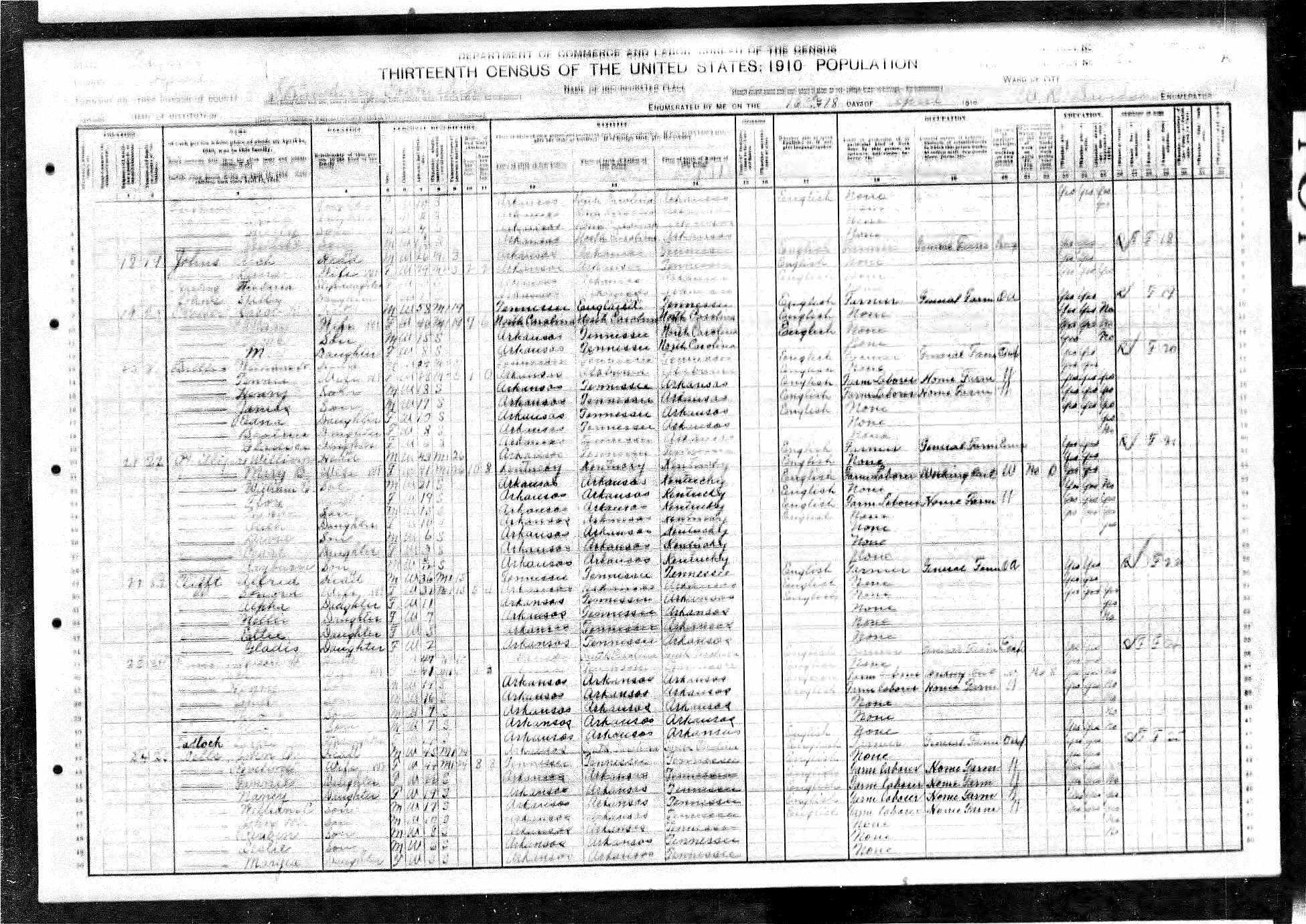 Jacob R. and Mary A. (Ferguson) Walker, 1910 Izard County, Arkansas, census