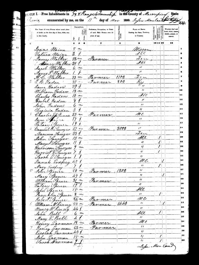 James Walker (possible son of Jacob and Agnes Walker), 1850 Macoupin County, Illinois, census