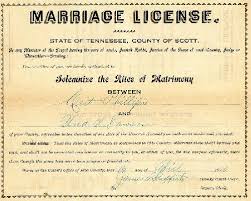Marriage license application, James Boyd Campbell and Lucy Wesley (DeBoard) Bolerjack, 1898, Howell County, Missouri
