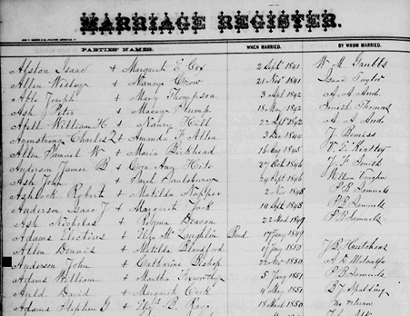 Marriage index, James Gilmore-Eliza Jane Summers, 1853, Norfolk Co Ont
